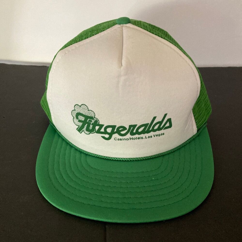 Fitzgeralds Las Vegas Casino Hotel Trucker Hat Mens Green White Snapback Vintage